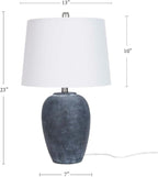 Nourison Home 23" Black Vintage Distressed Ceramic Pot Table Lamp for Bedroom, Living Room, End Table, with White Tapered Drum Shade