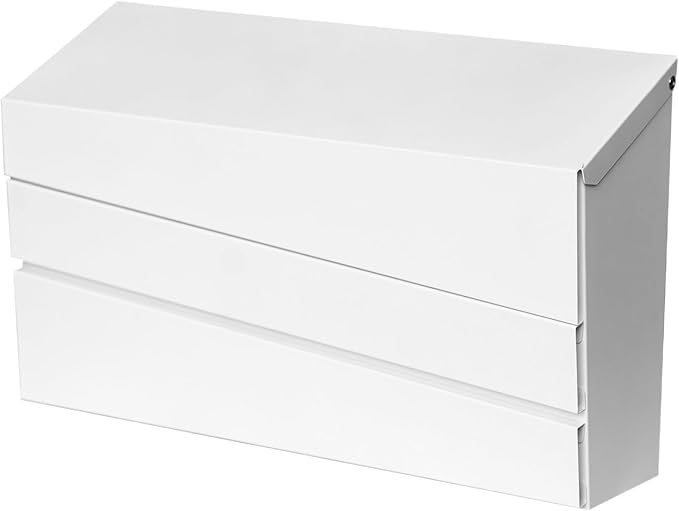 White Wall-Mount Mailbox, Modern Large Capacity Drop Mailboxes for Outside, Rust-Proof Galvanized Steel Post Box (No Keys Locking)