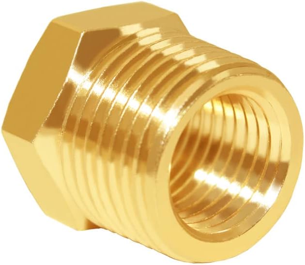 Hooshing 10Pcs Brass Reducer Hex Bushing 3/8" NPT Male x 1/4" NPT Female Threaded Pipe Fitting Hose Tube Adapter Convert