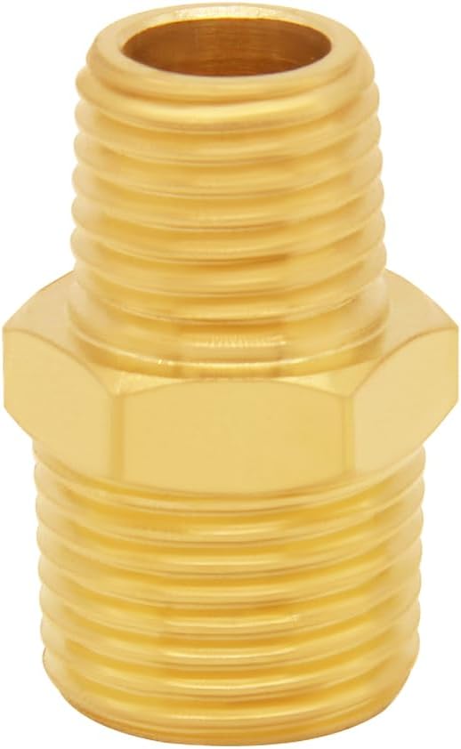 3PCS Brass Reducer Adapter, 1/4" NPT Male to 1/2" NPT Male Thread, Hex Reducing Pipe Fitting Coupler Nipple Connector for Water/Oil/Gas