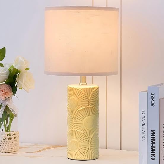 20.75" Ceramic Table Lamps for Living Room Set of 2, Yellow Flower Lamps for Bedroom Set of 2, Ceramic Bedside Lamp for Nightstand, Farmhouse Rustic Table Lamp for Home Decor