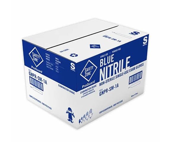 The Safety Zone GNPR-SM-1A Powder Free Blue Nitrile Gloves, Small, Case of 1,000