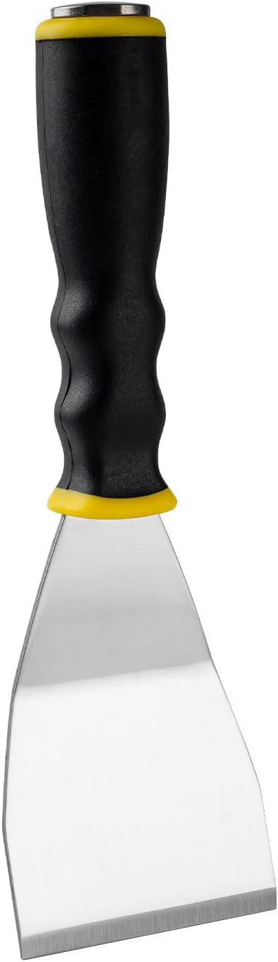 Mister Rui 3" Bent Scraper, Heavy Duty Paint Scraper Tool with Pole Socket Hammer End, Stainless Steel Bent Blade with Anti Slip Rubber Handle, Curved Floor Scraper for Cleaning, Removing, Repairing