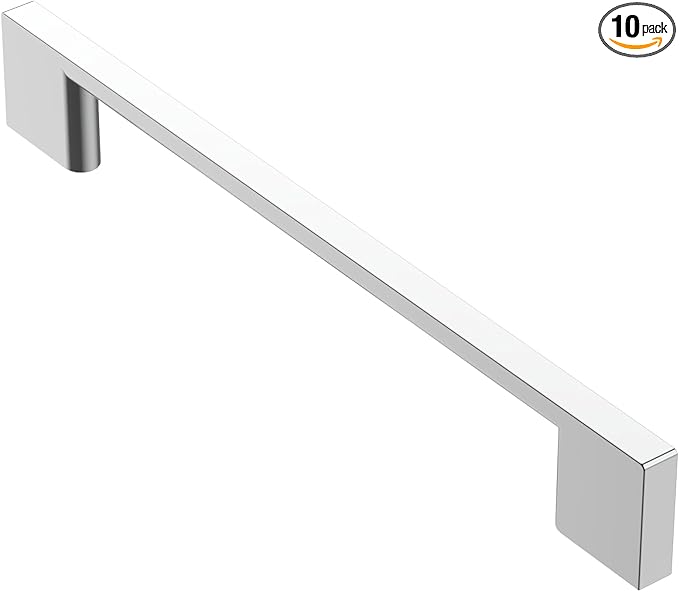 Alzassbg 10 Pack Polished Chrome Cabinet Pulls, 6.3 Inch(160mm) Hole Centers Rectangle Cabinet Handles Kitchen Pulls for Drawers and Cabinets AL3051CP