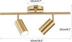 KCO Lighting Modern 2-Light Gold Track Lighting Fixture Flush Mount Brushed Brass Track Lights Kit Mid Century Industrial Adjustable Ceiling Spot Lights Indoor for Kitchen Island (2-Light)