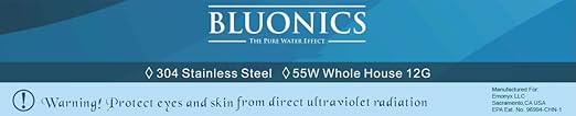 Bluonics 55W UV Ultraviolet Light Plus Sediment and Carbon Well Water Filter Purifier System with NPT 1" Ports, 12 GPM UV with 3 Filter Size 4.5” x 20" Filters for a Large Home/Commercial