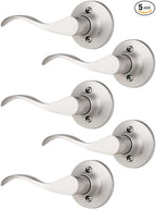 Mengico 5 Pack Satin Nickel Dummy Door Lever, Single Left Side Door Handle for Closets, Non-Turning Pull Only Lever Set, Wave Style Interior Door Knob