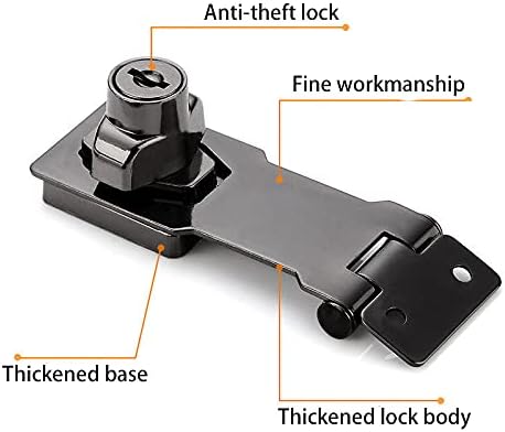2 Packs Keyed Hasp Locks Twist Knob Keyed Locking Hasp for Small Doors, Cabinets and More,Stainless Steel Steel, Hasp Lock Catch Latch Safety Lock Door Lock with Keys (3inch, Bliack)