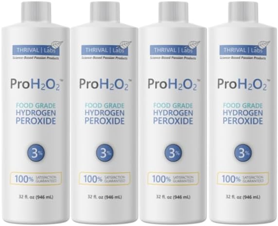 ProH2O2 3% Food Grade Hydrogen Peroxide – Natural Cleaner & Disinfectant – Suitable for Household Use – Ideal for Cleaning, Sanitizing & Gargle – 32 fl oz Refill (Pack of 4)