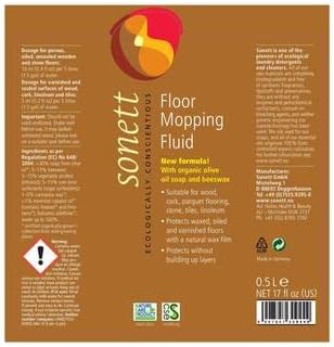 Sonett Organic Floor Cleaner -Protects waxed, oiled and varnished floors with a natural wax film without build-up 17 fl. oz (Pack of 6)