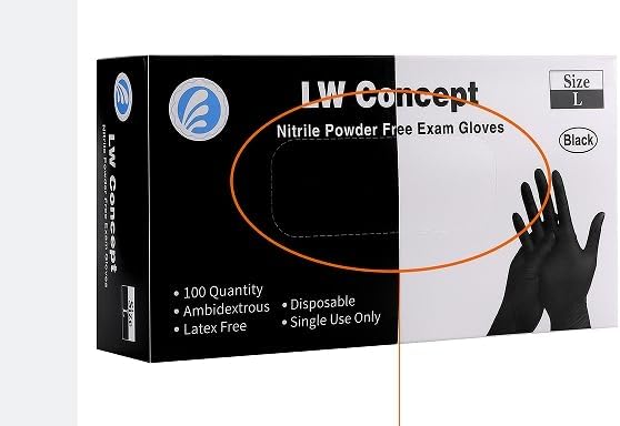 LW Concept - Black Nitrile Gloves - Latex & Powder-Free, Disposable, Strong, Food Handling