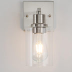 EMONG Brushed Nickel Bathroom Light Fixtures, 1-Light Vanity Lights with Clear Glass Shade, Wall Sconces for Hallway, Farmhouse, Living Room, Kitchen