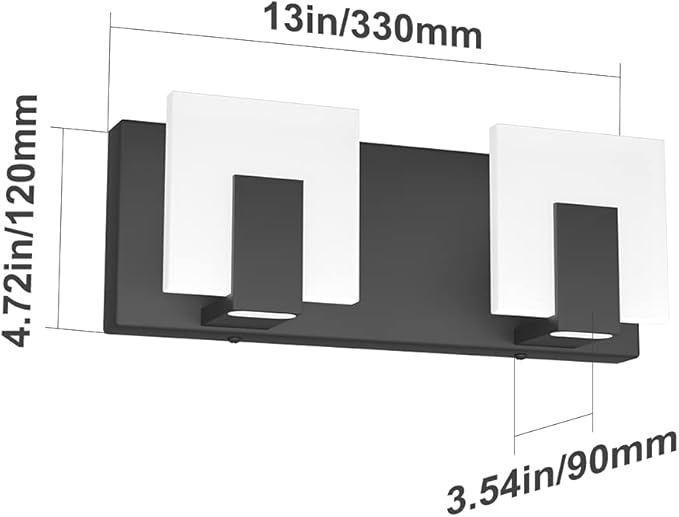 Aipsun 2 Lights Modern Black Vanity Light Up and Down Black Bathroom Lighting Fixtures LED Bathroom Wall Light Over Mirror 6000K