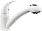 Dura Faucet DF-NMK852-WT RV Pull-Out Swivel Single Handle Kitchen Sink Faucet - One-Hole (White)