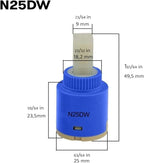25mm Faucet Cartridge Replacement (N25DW Set of 5), CUPC Certified, Single Handle Faucet Valve for Kohler GP1093674 Sub Assembly, N25D