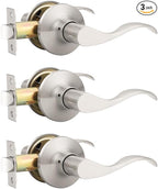 Mengico 3 Pack Satin Nickel Modern Interior Passage Door Knobs, Keyless Door Handle for Hallway & Closet, Wave Style Non-Locking Door Lever Reversible for Left & Right Handed