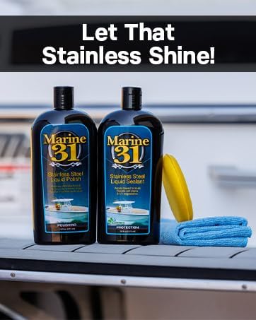 Marine 31 Stainless Steel Polish & Sealant Combo | Cleans, Polishes & Protects Stainless Steel Surfaces | Safe for Appliances & Marine Use | Long-Lasting Shine | M31-SSKIT-1