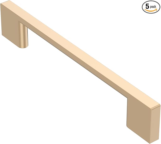 Alzassbg 5 Pack Champagne Copper Cabinet Pulls, 5 Inch(128mm) Hole Centers Rectangle Cabinet Handles Kitchen Pulls for Drawers and Cabinets AL3051SCG