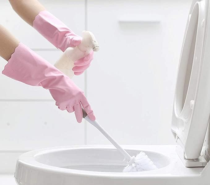 Alimat PluS 2 Pack Reusable Cleaning Gloves Latex Free, Dishwashing Gloves with Cotton Flock Liner and Embossed Palm, Waterproof Household Gloves for Laundry, Gardening（Large）