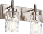 BONLICHT Bathroom Light Fixtures Modern 2 Light Brushed Nickel Vanity Light Wall Sconces Contemporary Metal Wall Lights with Clear Water Glass Shade,Industrial Farmhouse Porch Hallway Wall Mount Lamp