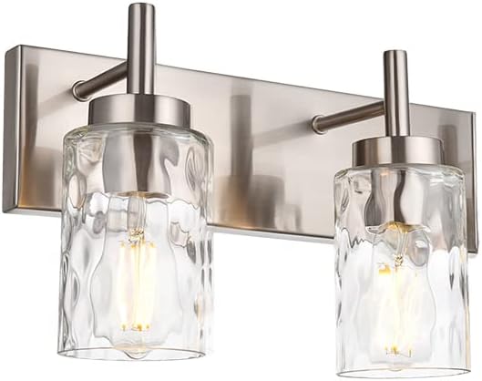 BONLICHT Bathroom Light Fixtures Modern 2 Light Brushed Nickel Vanity Light Wall Sconces Contemporary Metal Wall Lights with Clear Water Glass Shade,Industrial Farmhouse Porch Hallway Wall Mount Lamp