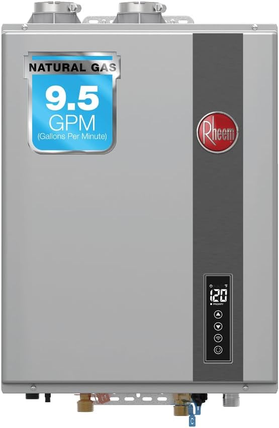 Rheem RTGH-95DVLN-3 RTGH Series 9.5 GPM 199,900 BTU 120 Volt Residential Indoor Natural Gas Tankless Water Heater Stainless Steel