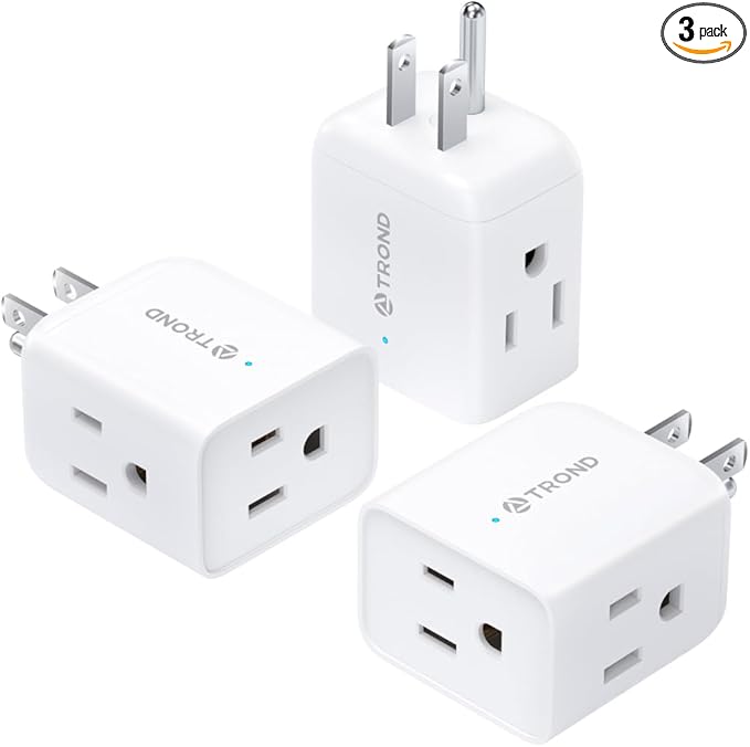 TROND Multi Plug Wall Outlet Extender - 3 Pack Multiple Plug Extension Outlet Splitter Adapter, Horizontal 3 Way Grounded Socket, for Home Office Dorm Room Cruise Ship Travel Essentials, White