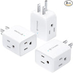 TROND Multi Plug Wall Outlet Extender - 3 Pack Multiple Plug Extension Outlet Splitter Adapter, Horizontal 3 Way Grounded Socket, for Home Office Dorm Room Cruise Ship Travel Essentials, White