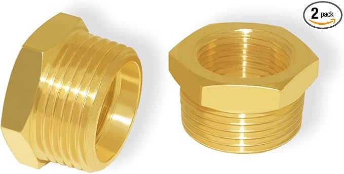 Hooshing 2PCS 1" NPT Male to 3/4" NPT Female Brass Reducer Hex Bushing Threaded Pipe Fitting Adapter