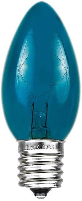Novelty Lights Christmas Replacement Bulbs - Outdoor Individual Bulbs for Events, Holiday Parties, Patios, and More - C7/E12 Candelabra Base, 5 Watt Lights (Teal, 25 Pack)