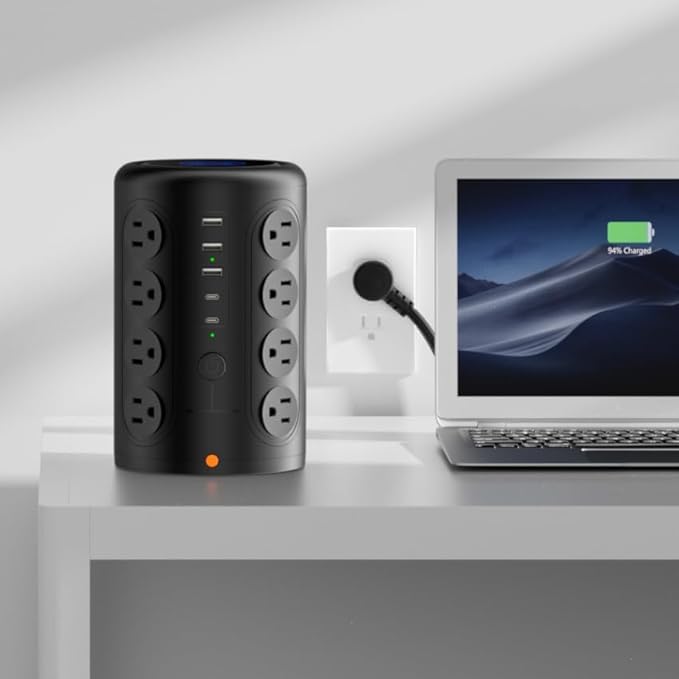 Power Strip Tower Surge Protector with 16 Outlets and 5 USB Ports (2 USB-C), 15FT Extension Cord with Multiple Outlets,Heavy Duty Charging Station,Home Office Dorm Room Essentials.