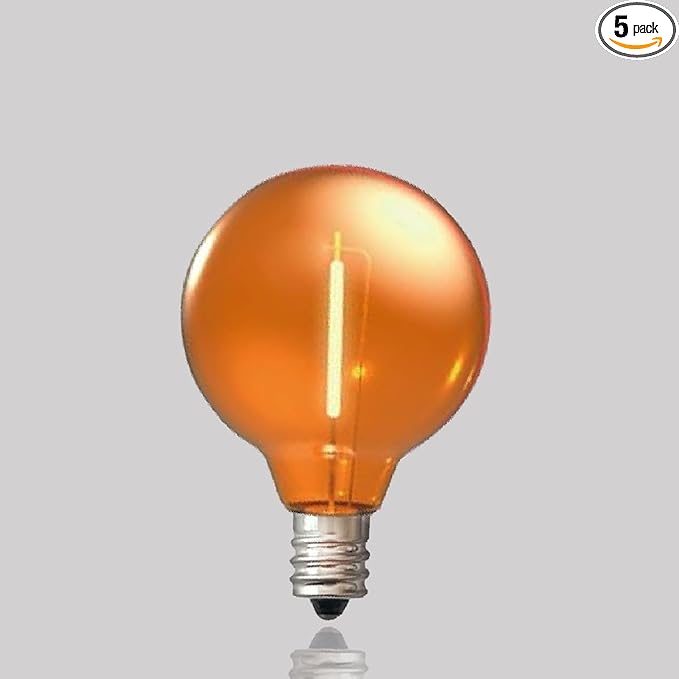 10 Pack G40 Orange Led Replacement Bulbs,E12/C7 Candelabra Base,1 Watt Shatterproof Colored Bulbs for Christmas Halloween Outdoor Indoor Decor (Orange)