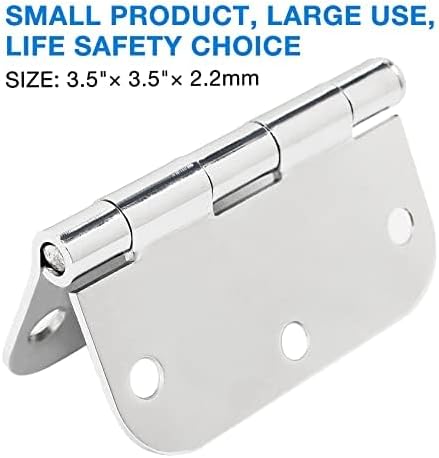 6 Pack Round Door Hinges 3-1/2" x 3.5 inch, 5/8 Radius, Polished Chrome 3 ½ Inch Bright Sliver House Interior Hinge for Bed/Living/Guest/Pantry/Storage/Study/Work Room Doors Heavy Duty Hardware Kit