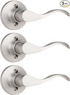Mengico 3 Pack Satin Nickel Dummy Door Lever, Single Right Side Door Handle for Closets, Non-Turning Pull Only Lever Set, Wave Style Interior Door Knob