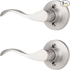 Mengico 2 Pack Satin Nickel Dummy Door Lever, Single Left Side Door Handle for Closets, Non-Turning Pull Only Lever Set, Wave Style Interior Door Knob