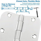 6 Pack Round Door Hinges 3-1/2" x 3.5 inch, 5/8 Radius, Polished Chrome 3 ½ Inch Bright Sliver House Interior Hinge for Bed/Living/Guest/Pantry/Storage/Study/Work Room Doors Heavy Duty Hardware Kit