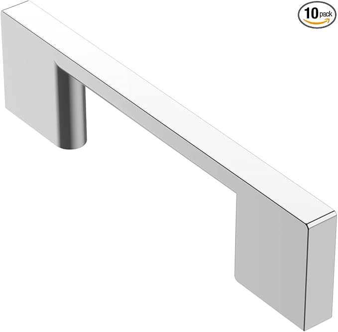 Alzassbg 10 Pack Polished Chrome Cabinet Pulls, 3 Inch(76mm) Hole Centers Rectangle Cabinet Handles Kitchen Pulls for Cabinets AL3051CP
