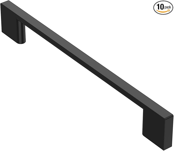 Alzassbg 10 Pack Matte Black Cabinet Pulls, 6.3 Inch(160mm) Hole Centers Rectangle Cabinet Handles Kitchen Pulls for Drawers and Cabinets AL3051MB
