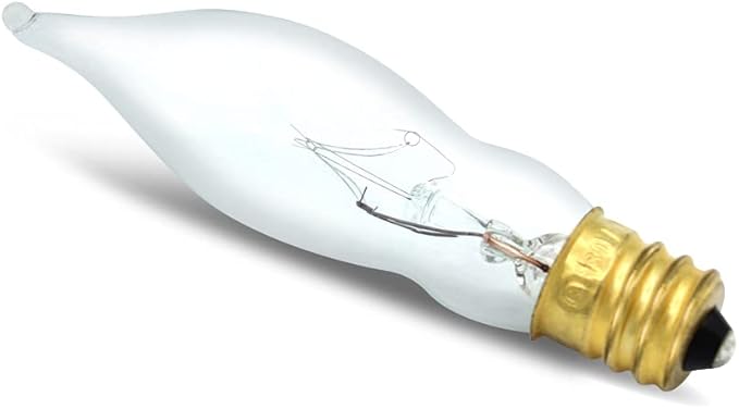 lumenivo 7.5 Watt Light Bulbs 120V/130V Bent Tip Candelabra, Flame Tip Chandelier Bulbs, Flame Shaped Light Bulbs Standard Base – Replacement Christmas Candle Tip Incandescent E12 Bulbs – 4 Pack