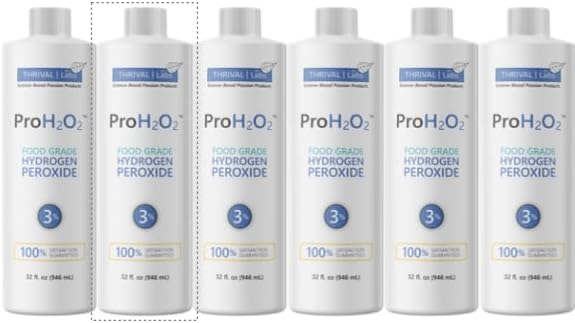 ProH2O2 3% Food Grade Hydrogen Peroxide – Natural Cleaner & Disinfectant – Suitable for Household Use – Ideal for Cleaning, Sanitizing & Gargle – 32 fl oz Refill (Pack of 6)