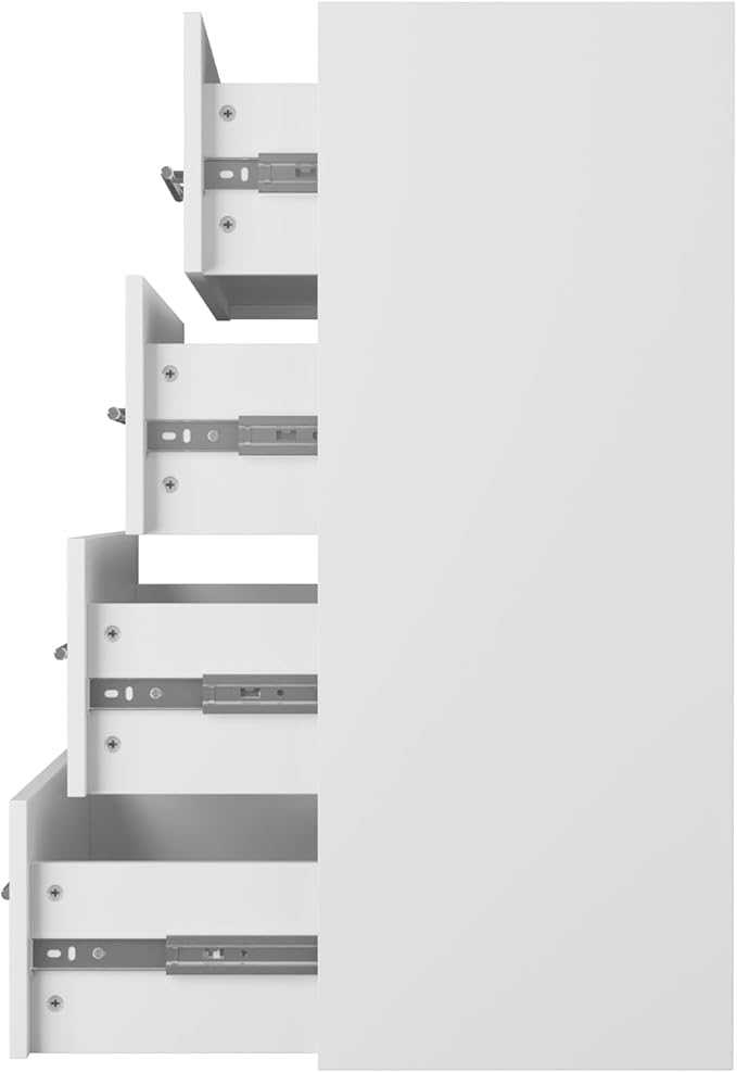 ROOMTEC Modular Closet System, 25.5" 4 Drawer Shelf Closet Tower Wall-Mounted Closet Organizer, Wooden Tower for Walk-In Closets, Wardrobe Storage Kit, White