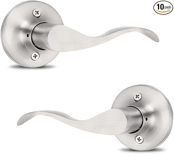 Mengico 1 Set Door Handles Interior,Satin Nickel Door Lever Lock,Interior Dummy Door Handles (Right & Left)