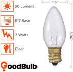 GoodBulb 7-Watt C9 Clear Holiday Light Bulbs Clear Incandescent Intermediate E17 Base 50 Lumens Warm White Color Christmas Holiday Decorations Pack of 25 Bulbs