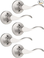 Mengico 5 Pack Satin Nickel Dummy Door Lever, Single Right Side Door Handle for Closets, Non-Turning Pull Only Lever Set, Wave Style Interior Door Knob