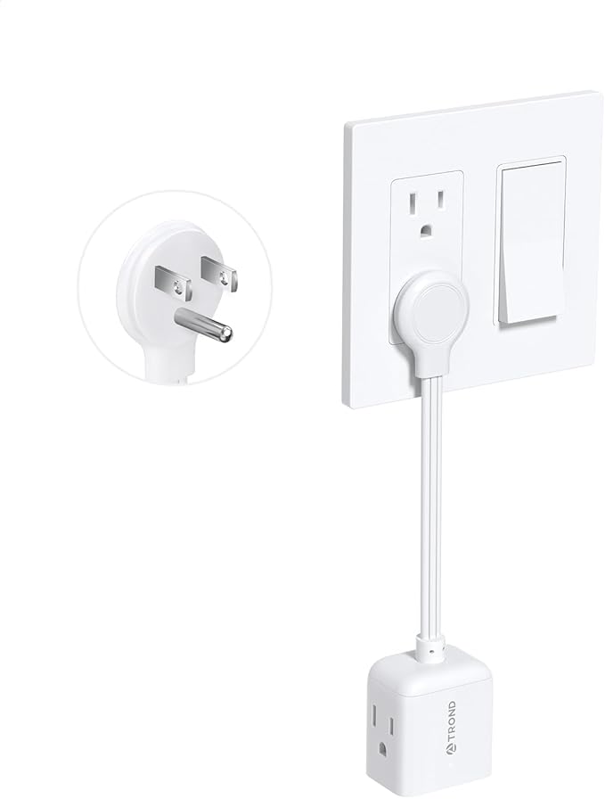 TROND Flat Outlet Extender with 6 Inch Cord - ETL Listed Flat Plug Extension Outlet Splitter Adapter, Electrical 3 Way Multi Wall Plug Extender for Home Office Dorm Room Cruise Ship Travel, White