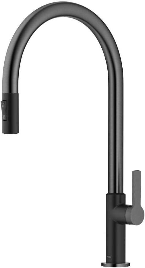 KRAUS Oletto High-Arc Single Handle Pull-Down Kitchen Faucet in Matte Black/Spot Free Black Stainless Steel, KPF-2821MBSFSB