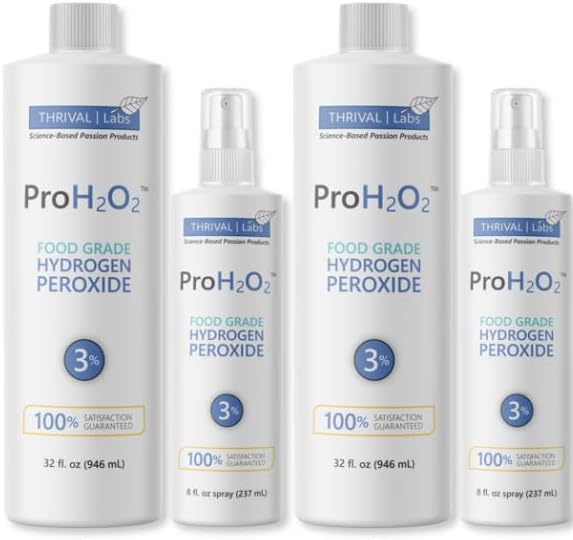 ProH2O2 3% Food Grade Hydrogen Peroxide – Natural Cleaner & Disinfectant – Household Use – For Cleaning, Sanitizing & Gargle – 8 fl oz Spray (Pack of 2) & 32 fl oz Refill (Pack of 2)