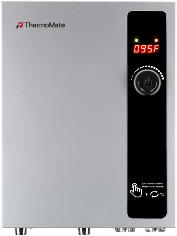 Tankless Water Heater Electric 24kW 208~240 Volt, ThermoMate On Demand Instant Endless Hot Water Heater, Digital Temperature Display for Residential Whole House Shower, 102A GRAY