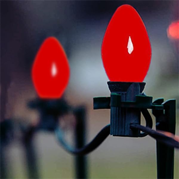 25 Pack C7 Ceramic Christmas Replacment Bulbs, Red Light Bulbs for E12 Candelabra Base Outdoor/Indoor Christmas String Lights, 5 Watt
