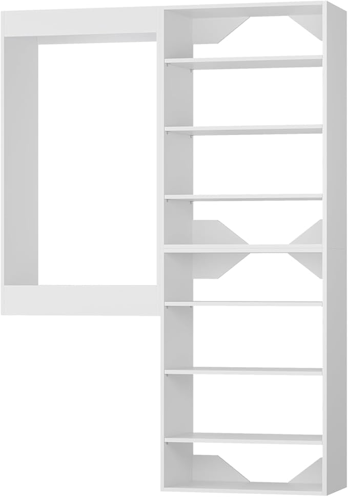 ROOMTEC Modular Closet System, 43" Wall-Mounted Closet Organizer with Hanging Rods and Shelves, Wooden Tower for Walk-In Closets, Wardrobe Storage Kit, White